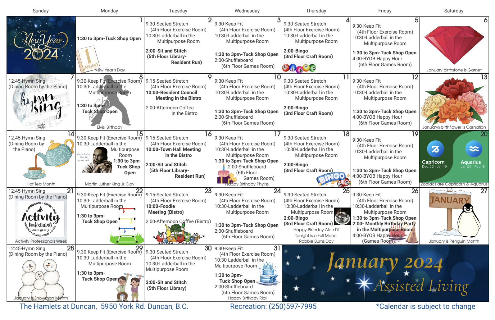 Event Calendar Senior Assisted Living Community Duncan, BC